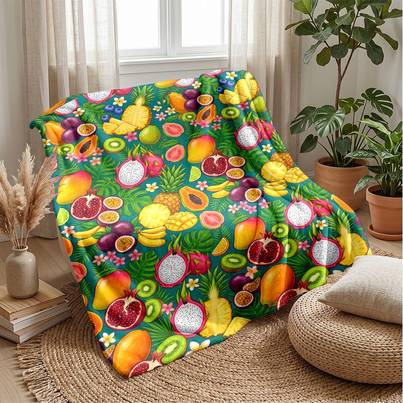 Fruit Cocktail Paradise Theme Blanket Lightweight Warm Flannel Blanket Decorative Throw Blanket for Home Decoration