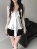 Spring 2026 Women's Slim French Bow Satin Bandeau Chiffon Shirt