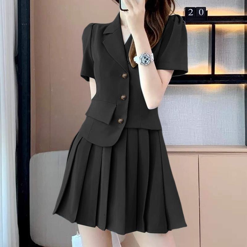 ZANZEA Women Short Sleeve Blouse and Pleated Skirts Casual Two Piece Sets