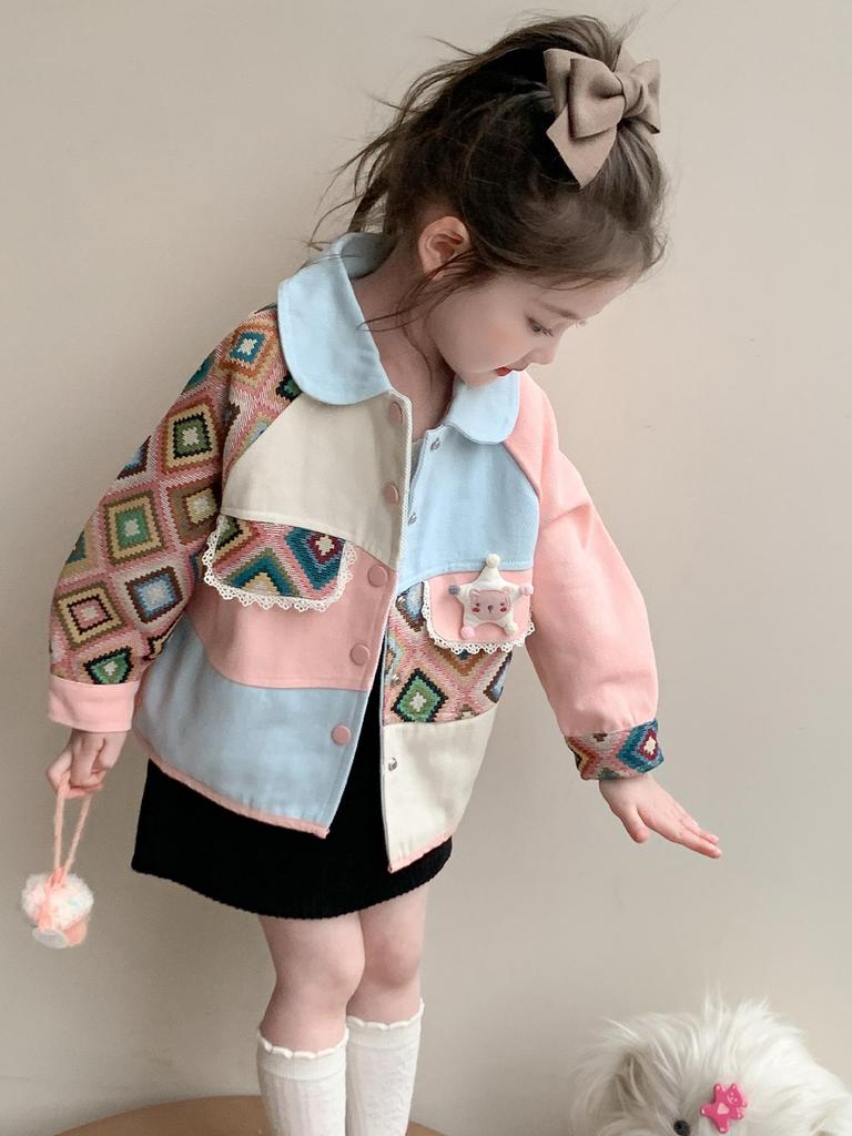 Mädchen Colorblock Jeansjacke - Trendige Frühling & Herbst Oberbekleidung für Kinder 2025