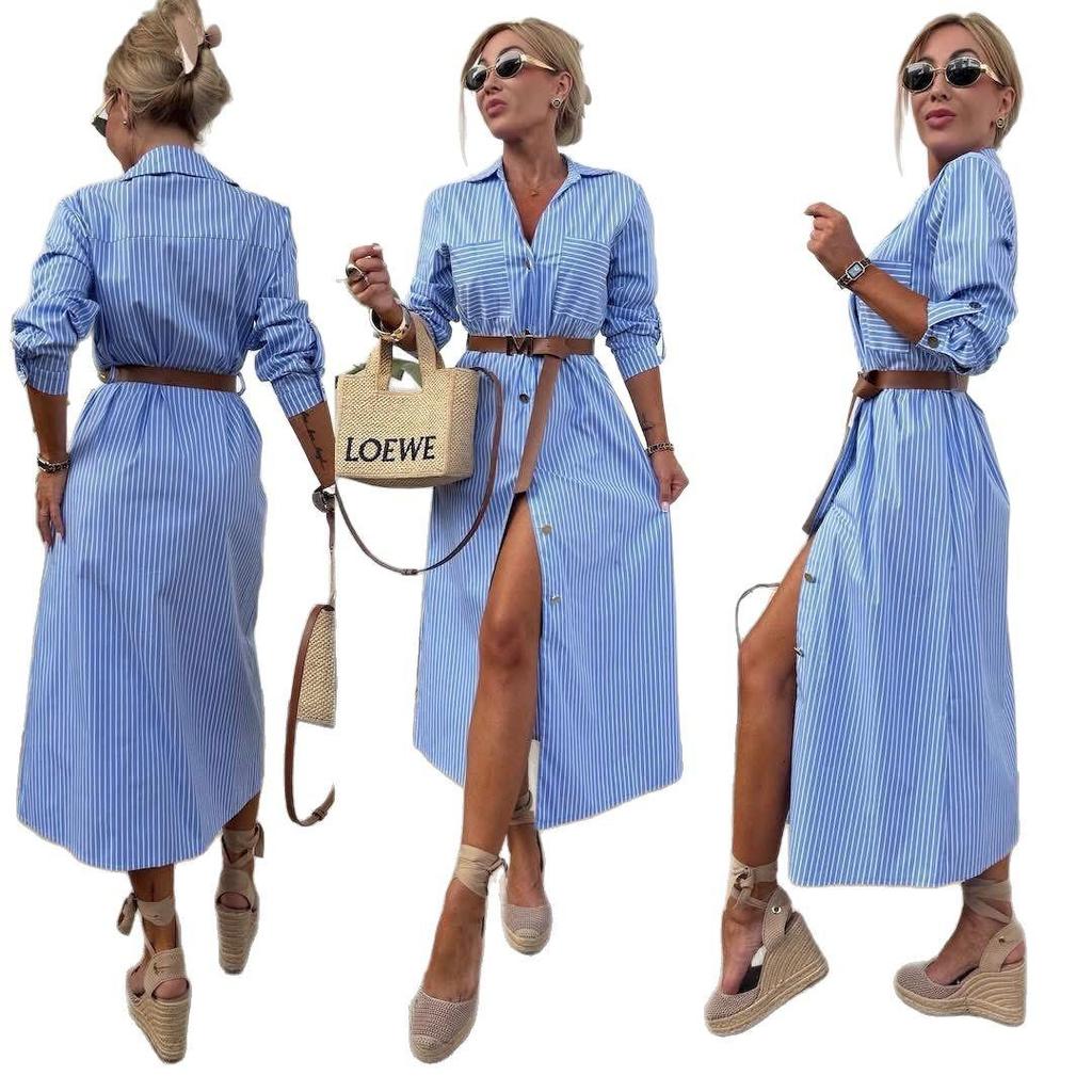 2025 Summer Elegant Striped Slit Dress for Women