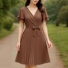 ZANZEA Women Casual V-Neck Summer Short Sleeve Pleated Dress