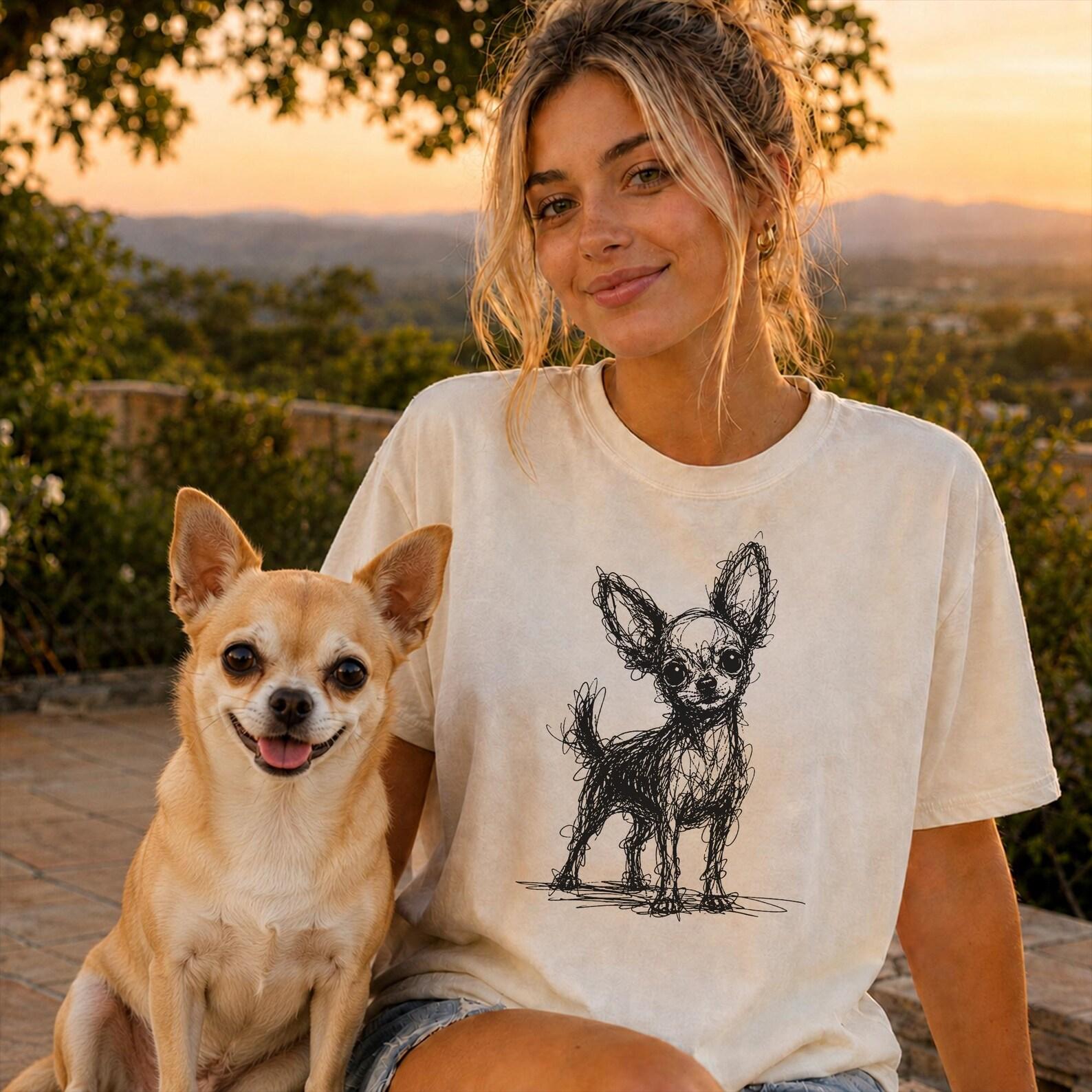 Chihuahua Line Art Shirt, Minimalist Scribble Chihuahua Sketch Tee, Abstract Dog T-Shirt, Chihuahua Mom Gift, Artsy Dog Tee L