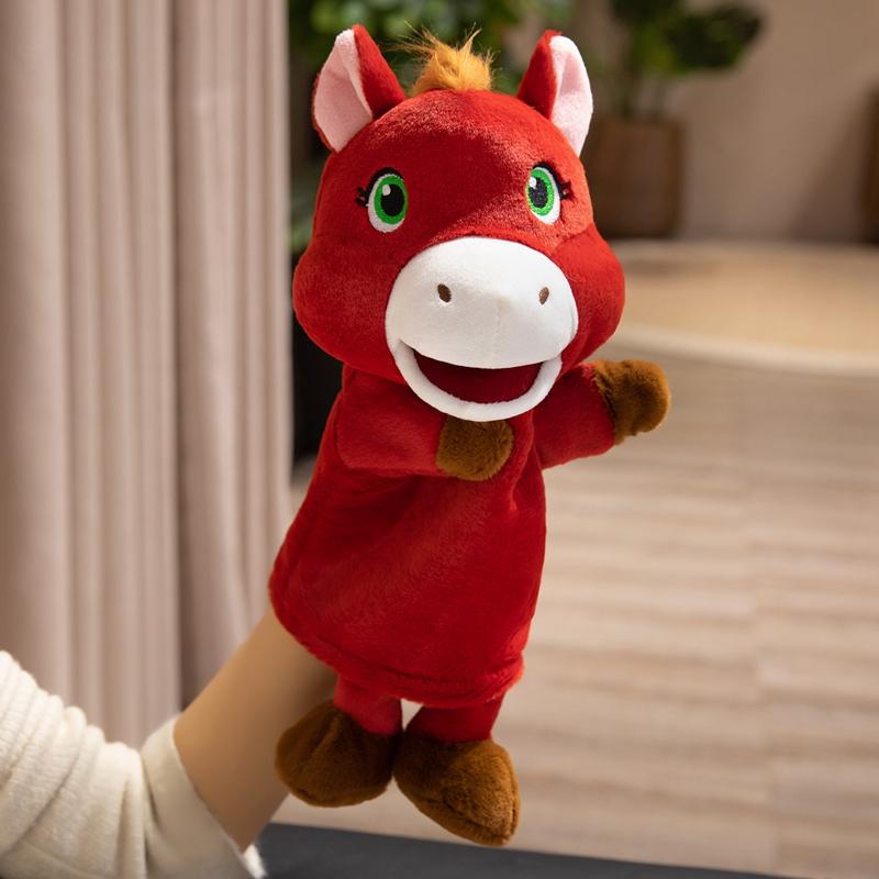 Cartoon Horse Plush Hand Puppet Stuffed Four Colors Kawaii Animal Plushie Interactive Tell Story Appeasing Education Prop Gift