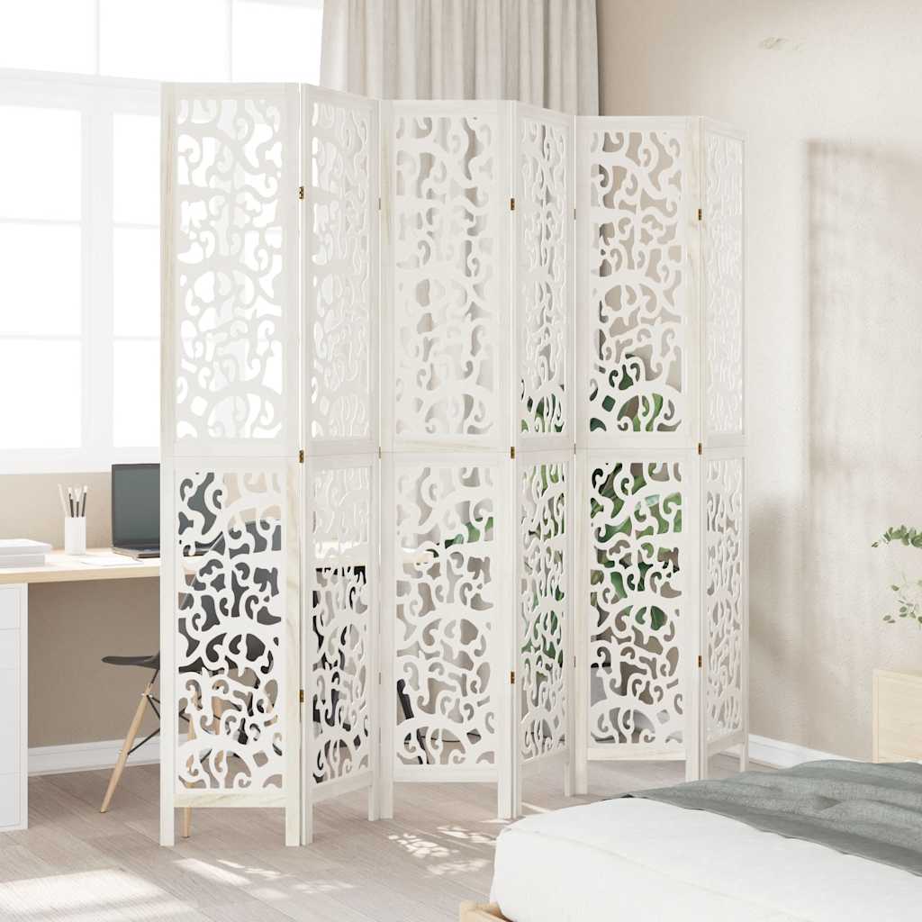 6 Piece Room Divider White Solid Paulownia Wood