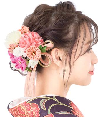 [SOUBIEN] (Soubien) Hair Ornament Set for Coming-of-Age Ceremony and Graduation: 2-piece Set of Tsumami-zaiku (traditional Japanese Fabric Flower