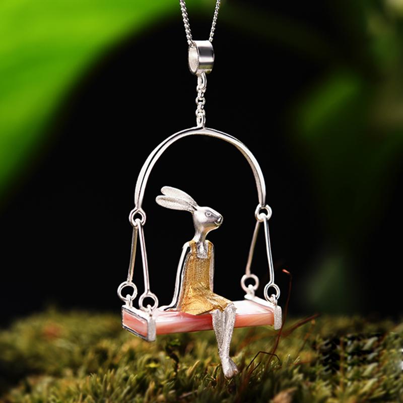 Sterling Silver Natural Mother of Pearl Handmade Fine Jewelry Miss Rabbit Pendan Sterling Silver Natural Mother of Pearl Handmade Fine Jewelry Miss Rabbit Pendan