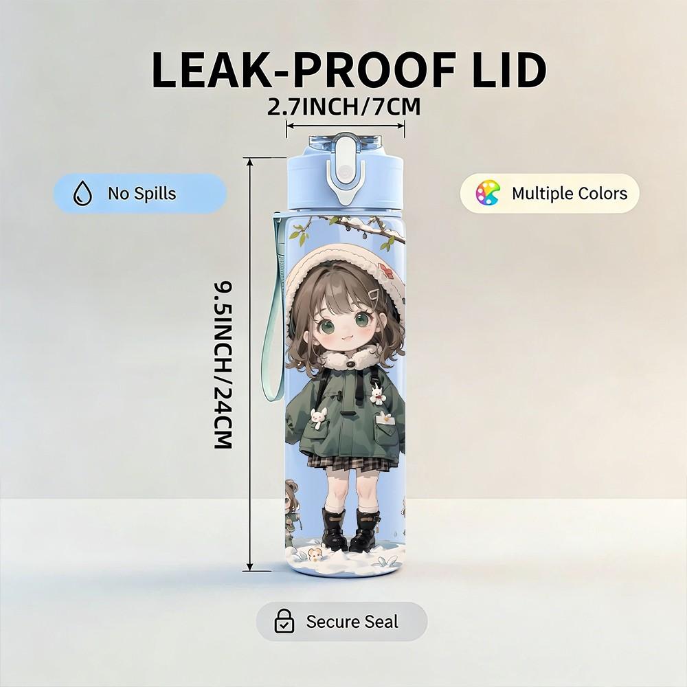 1PC Bonnet Hat Girl Botanical Background Pattern 750ml Color Plastic Sports Water Bottle Leakproof Flip Straw Lid Suitable for Sports Office Home Use