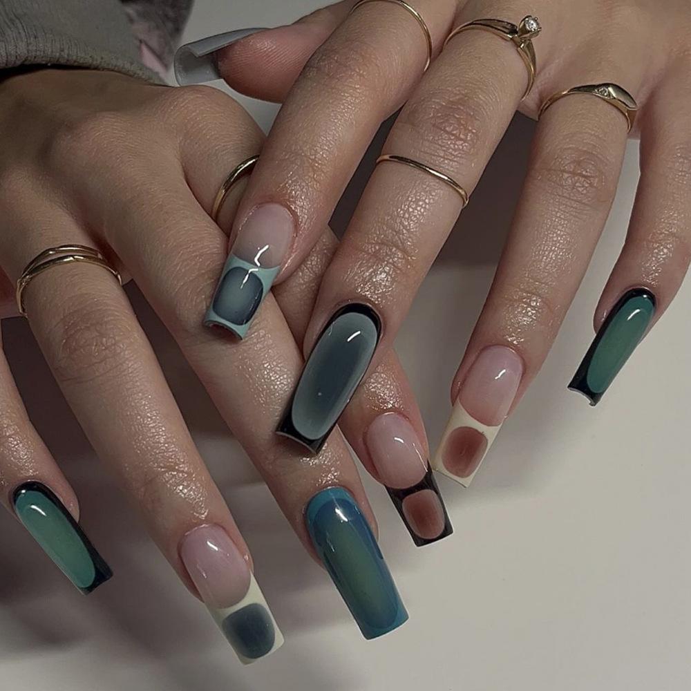 

French Green Long Tube Removable Wearable Nail Pieces for Manicure