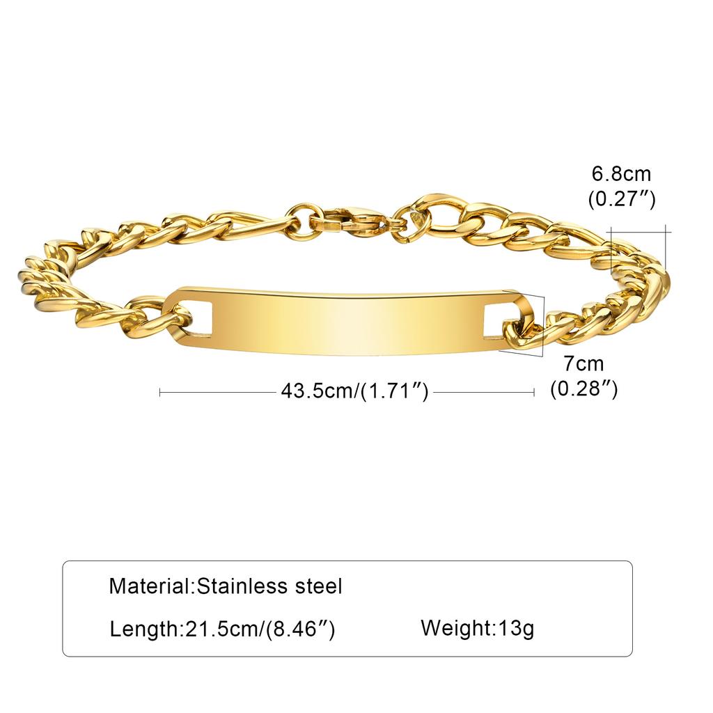 Personalized Matching Bracelet Couples, Stainless Steel Figaro Cuban Chain Link, Heart Danglin Engraving ID Bracelets