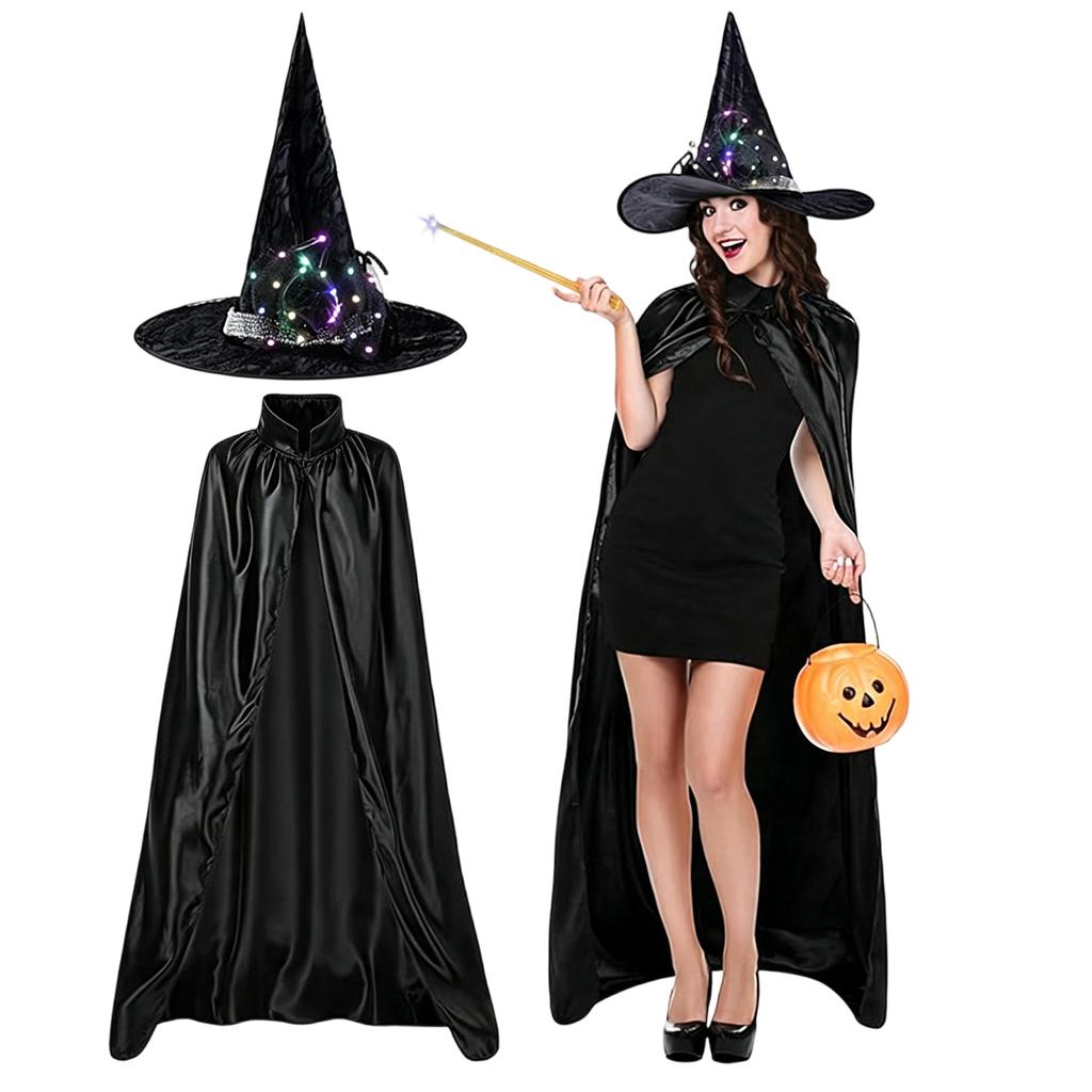 Halloween Cape and Hat 2-Piece Costume Set for Cosplay Party