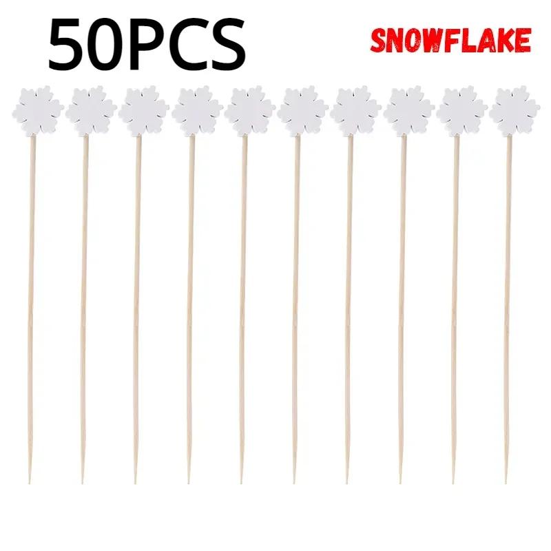 50 Stück/Set Weihnachten Fruchtspieße Einweg Bambusspieße Schneeflocke Weihnachtsbaum Elch Weihnachtsmann Schneemann Spieße Weihnachtsdekoration