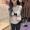 2025 Autumn/Winter U-neck German Fleece Slim-fit Flattering Sweet Spicy Girl Student Long-sleeve Women's Top