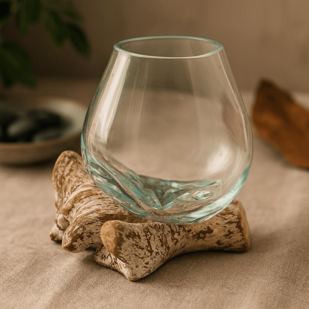 Molten Glass Bowl on Whitewashed Wood Small