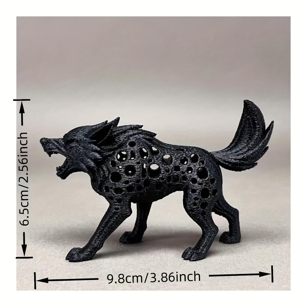 1Pc 3D‑Printed Hollow Wolf Figurine, Lifelike Dark‑Style Ornament, Indoor & Outdoor Decor for Halloween Christmas, Bookshelf Gar