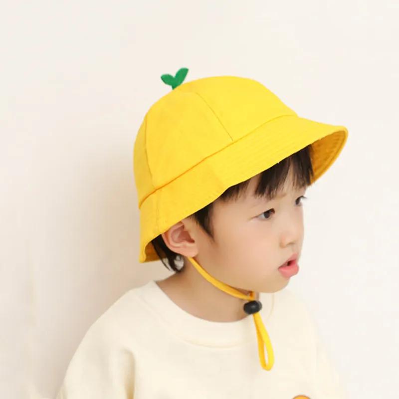 Cute Green Shoots Yellow Baby Hats Wide Brim Baby Boy Girl Bucket Hat Windproof Kids Sun Hat Outdoor Children Bob Beach Caps