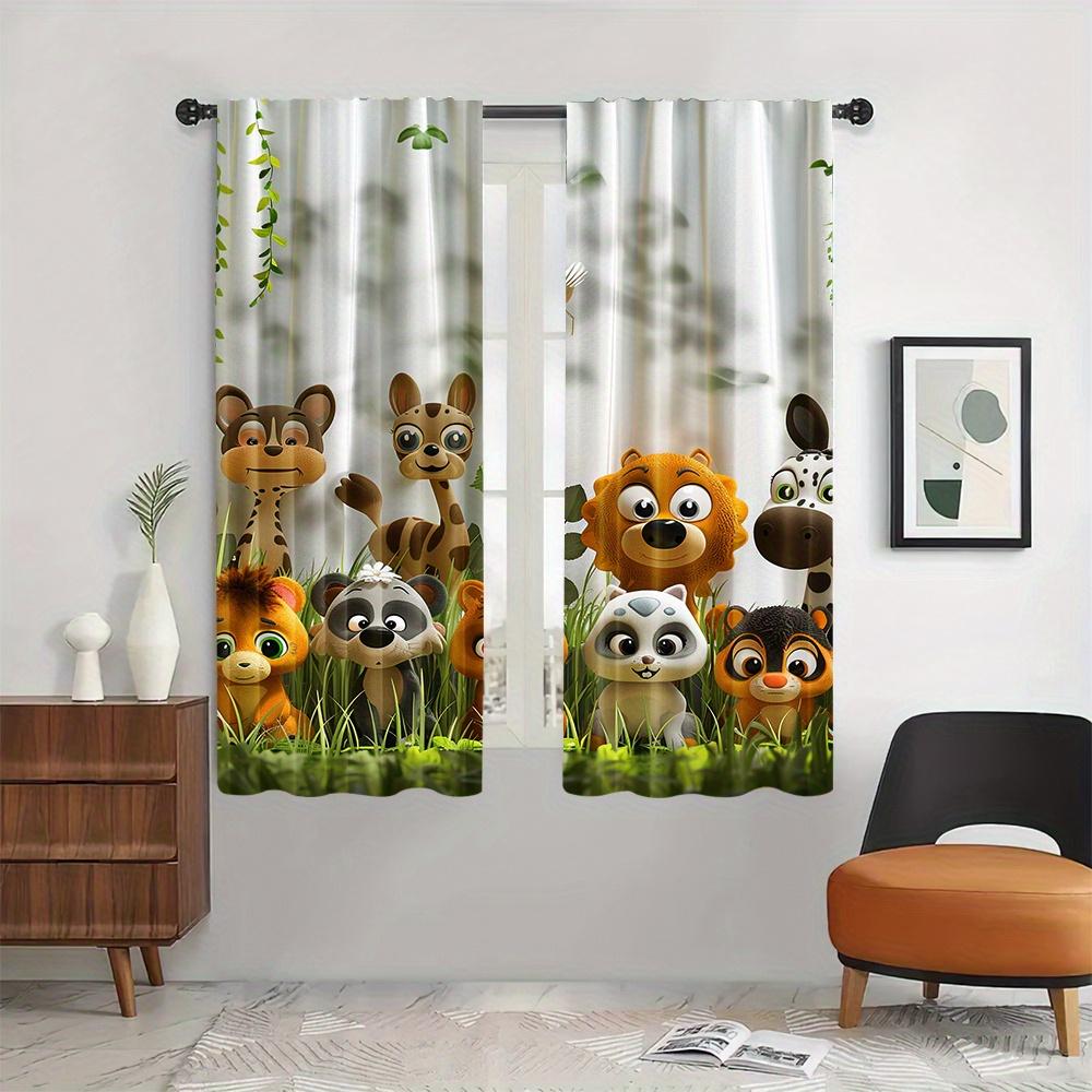 Cartoon Animal Zoo Forest Family Print Curtains Rod Pocket Mount Digital Printed for Living Room Kitchen Bedroom Home Decor 2pcs
