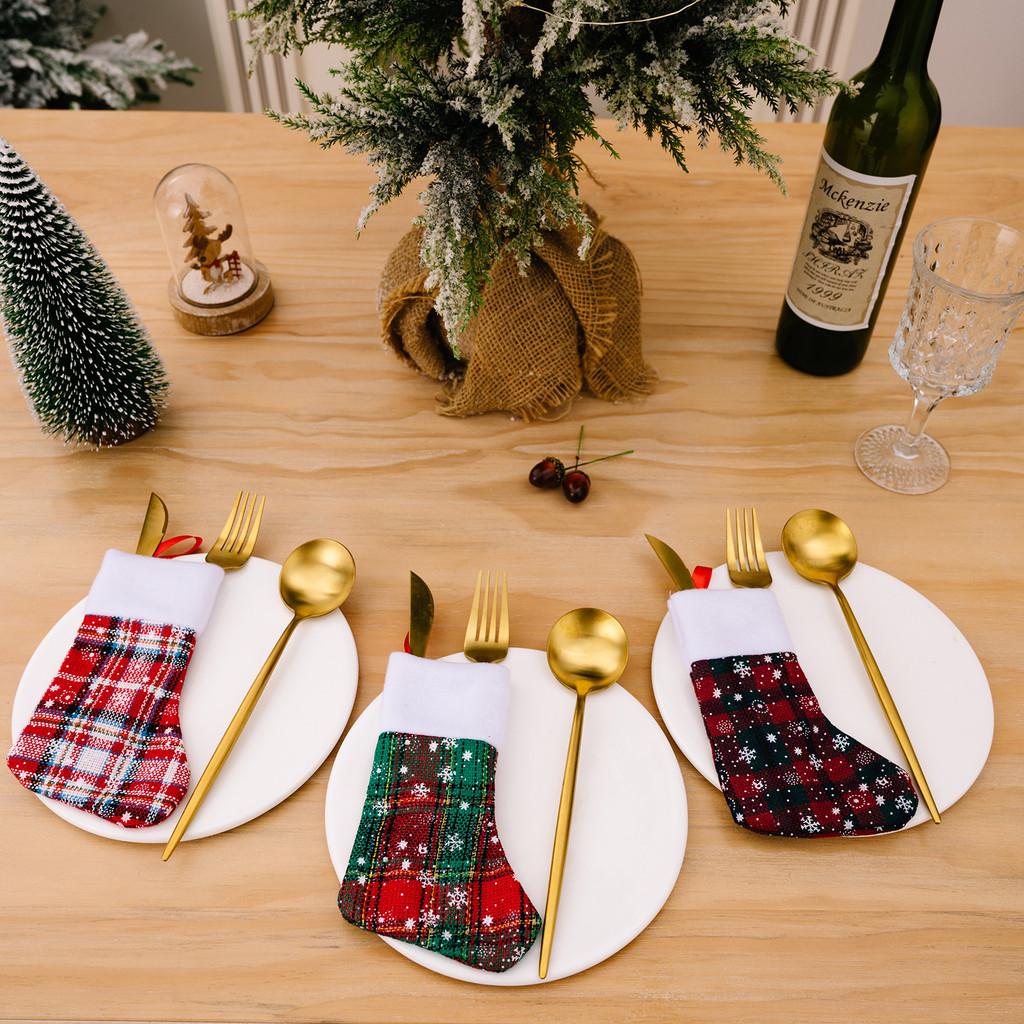 Decoration Chic Christmas Snowflake Checkered Fabric Stockings For Modern Home