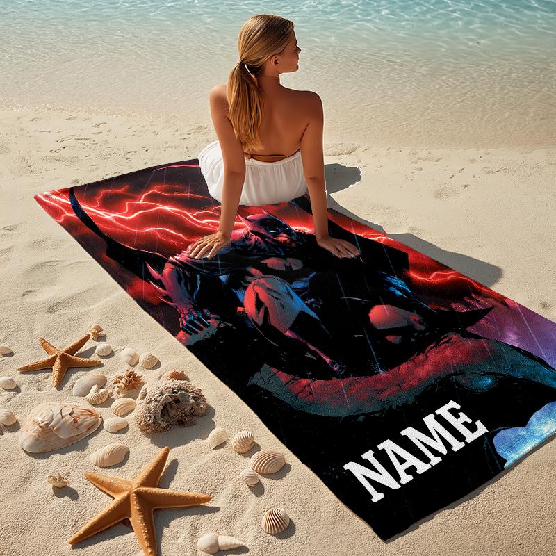 Custom Name Batman Storm Stylish Digital Printing Beach Towel Quick‑Drying Absorbent Blanket for Beach Pool Gym Travel