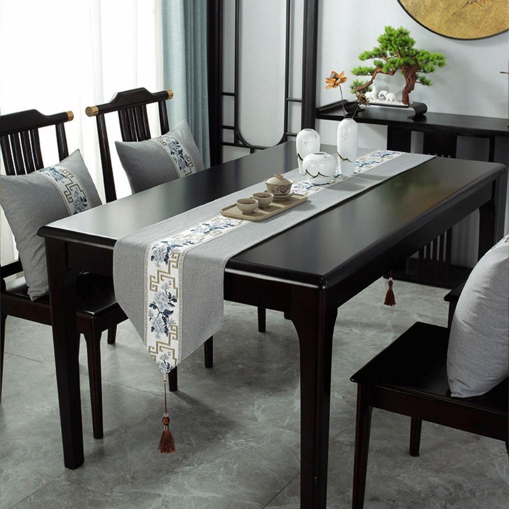 Chinese Style Floral Table Runner Vintage Tea Table Cloth Embroidery Bed Flag Home Kitchen Use