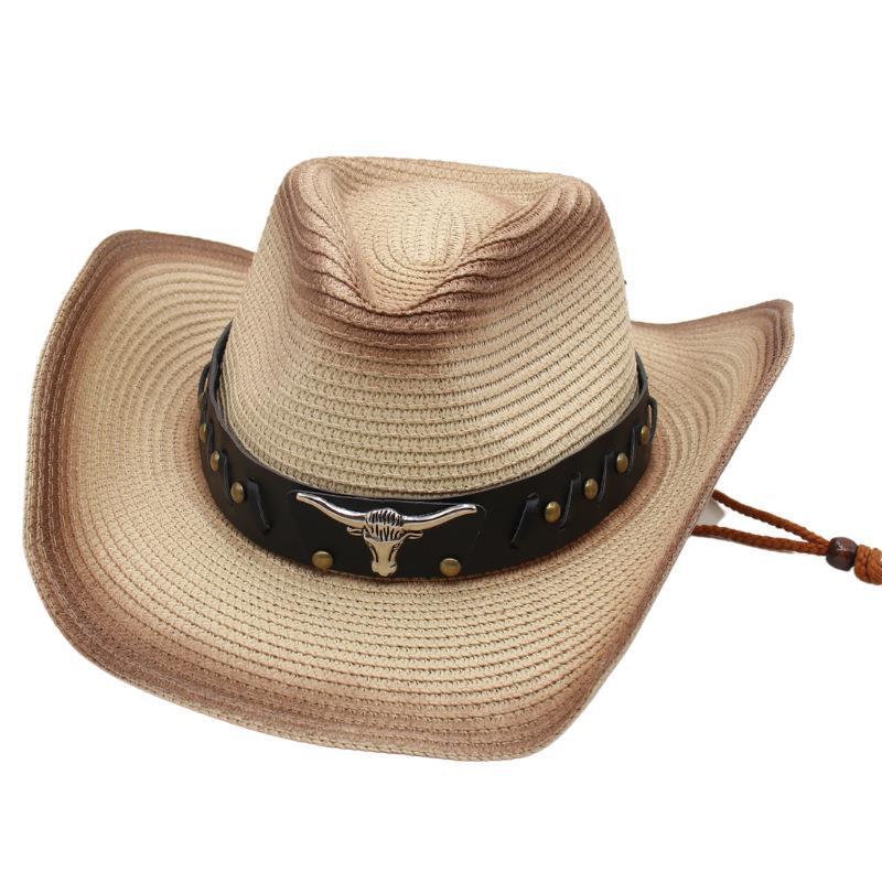 Western Cowboy Straw Hat Tibetan Sun Hat Bull Head Jazz Hat Sun Protection Hat Sun Shade Beach Hat