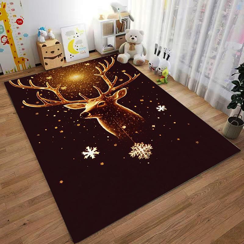 Christmas Reindeer Carpet with Snowflakes, Glitter Dark Brown Background Suitable for use as an anti-slip for living room bedroom sofas