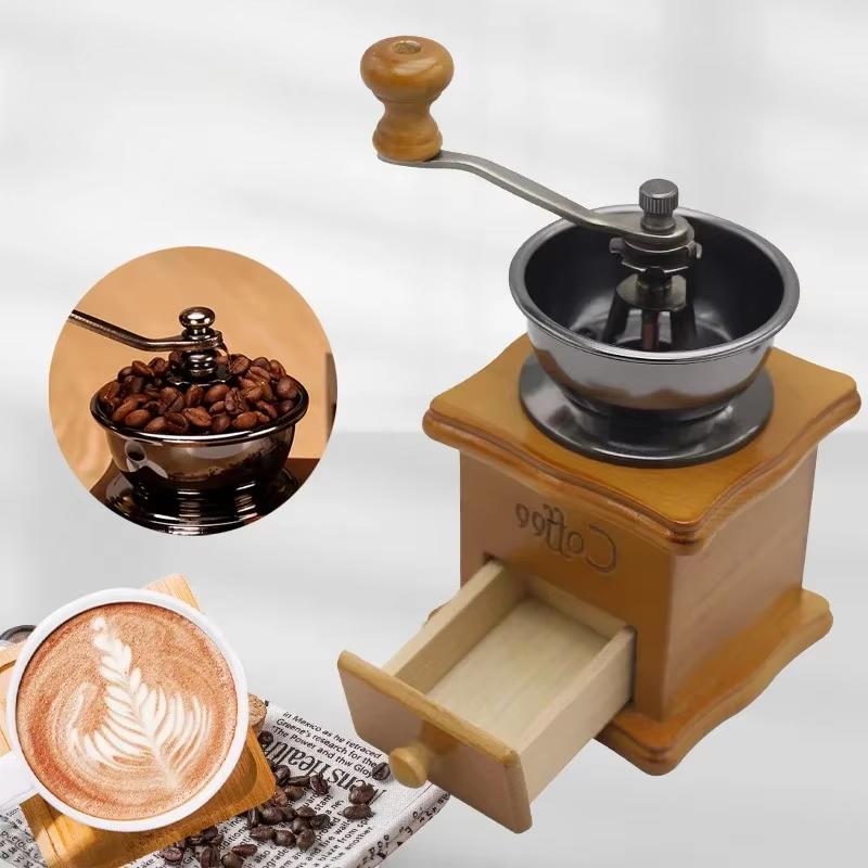 Hand Operated Coffee Grinder Solid Wood Vintage Classic Coffee Bean Grinder Ceramic Core Adjustable Grinder