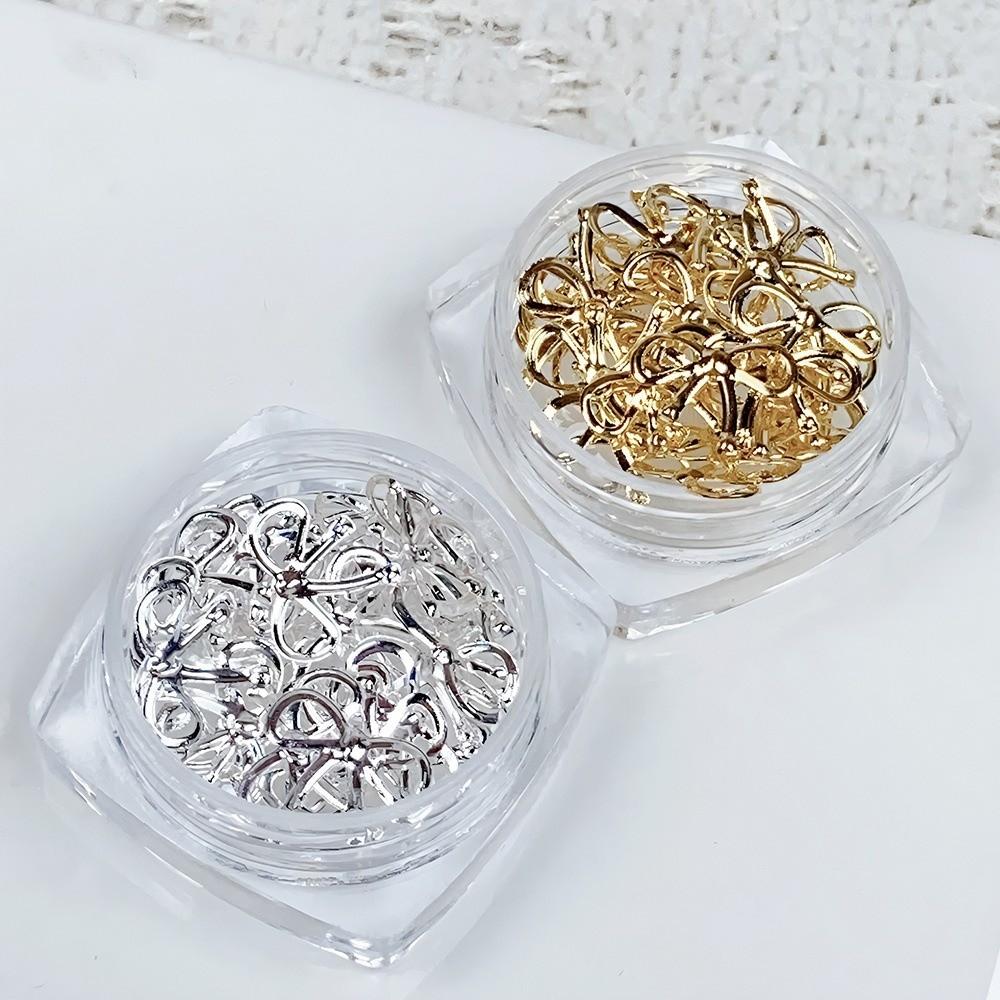 Gold Silver Metal Willow Bows Nail Decoration 3D Alloy Material Nail Glitter 3D Design Hollow Bowknot Nail Art Rhinestones
