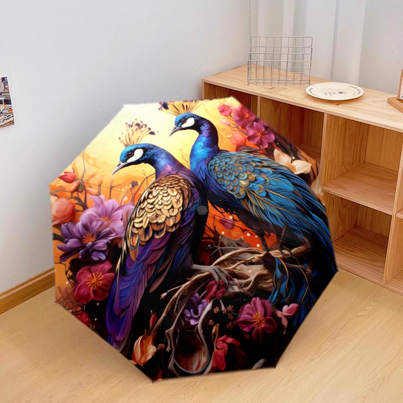 

1 PC Automatic Folding Umbrella - Beautiful peacock Pattern, Portable & Foldable Design with 8 Ribs, Christmas Birthday Gifts