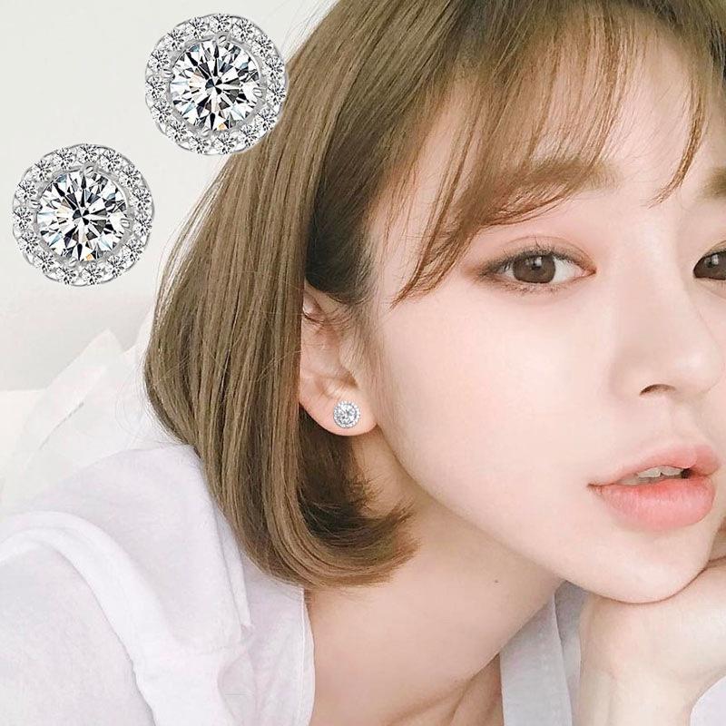 Full Round Stunning Drill Zircon Crystal Ear Studs Fashionable Ear Womens
