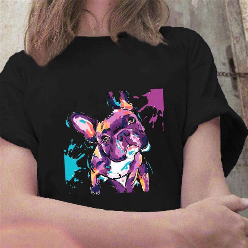 Ölgemälde Kampf Druck frauen T-shirt Kurzarm Nette Hund Grafik T-shirt Harajuku Mode Grunge T-shirt Weibliche