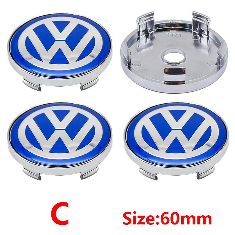 Pour VW VOLKSWAGEN Nouveau 4pcs 56mm Emblème de Roue de Voiture Autocollant Central 60mm Cache-Moyeux de Roue Accessoire Pour VW golf Passat R Rline GTI