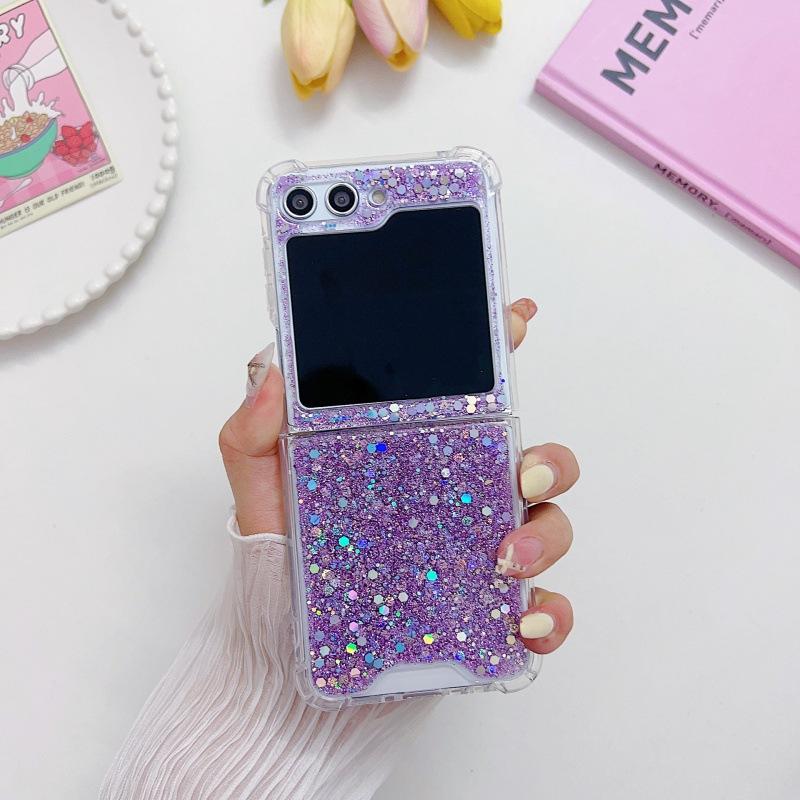 Epoxy Glitter Beads Phone Case On ZFlip1/1/1/1/1 Samsung Folding Silver Sequin Case