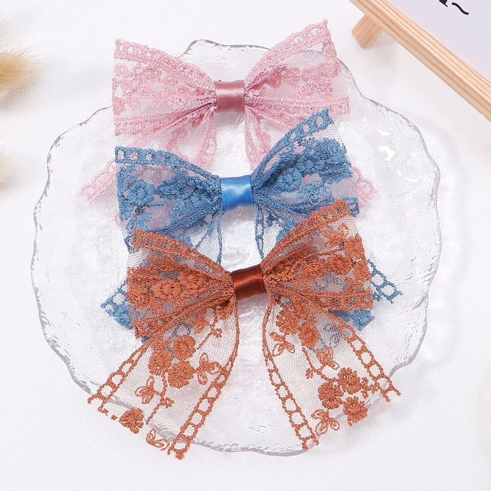 Fashion Baby Girls Hair Clips Handmade Bows Hairclips Lace Cutout Bowknot Hairpin Hair Accessories