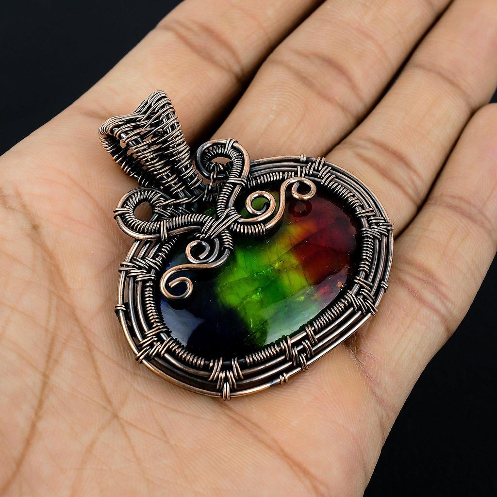 Tri Color Labradorite Pendant Gemstone Handmade Jewelry, 999 Copper Wire Wrapped Pendant, Gift For Wife Jewelry