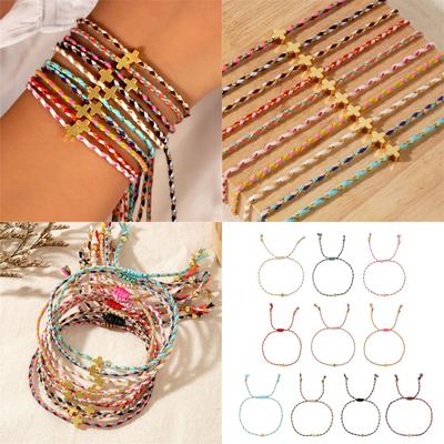 Multipurpose Bohemian Retro Styles Cotton Rope Crosses Bracelet Adjustable Multilayer Designs for Men and Women