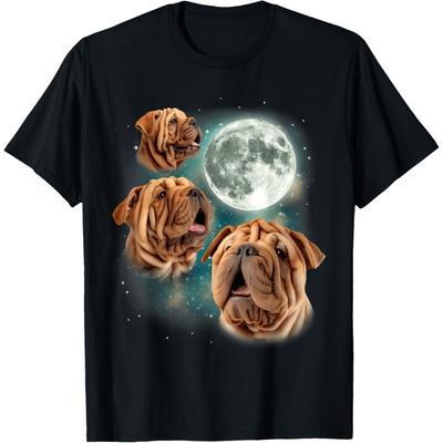 Three Chinese Shar-Pei Moon _ Funny Weird Cursed Meme T-Shirt