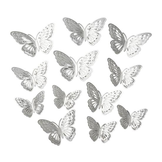 Yousheng 12 Pezzi Decorazione da Parete Farfalle 3D 3 Misure Farfalle Metalliche Vuote Decalcomania per Festa di Compleanno Decorazione Torta Rimovibile Fai da Te Murale Artistico da Parete per