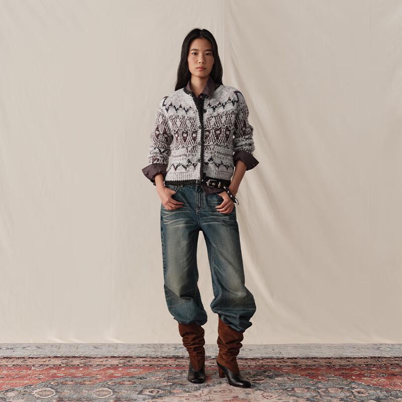 GREEN BELT Fair Isle Round Neck Cardigan Sweater