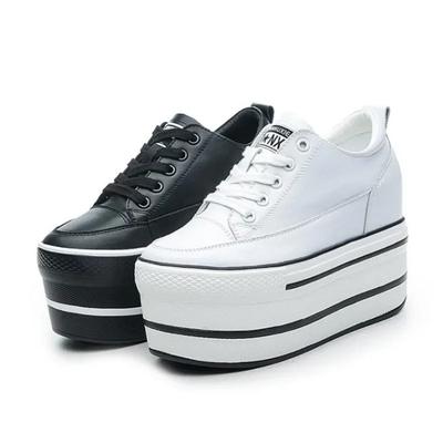Mode Mode 10,5 cm Hoher Dicker Absatz Plateau Ballerinas Damen Freizeitschuhe Echtes Leder Weiche Qualität Freizeitschuh Sneaker Weiß Schwarz