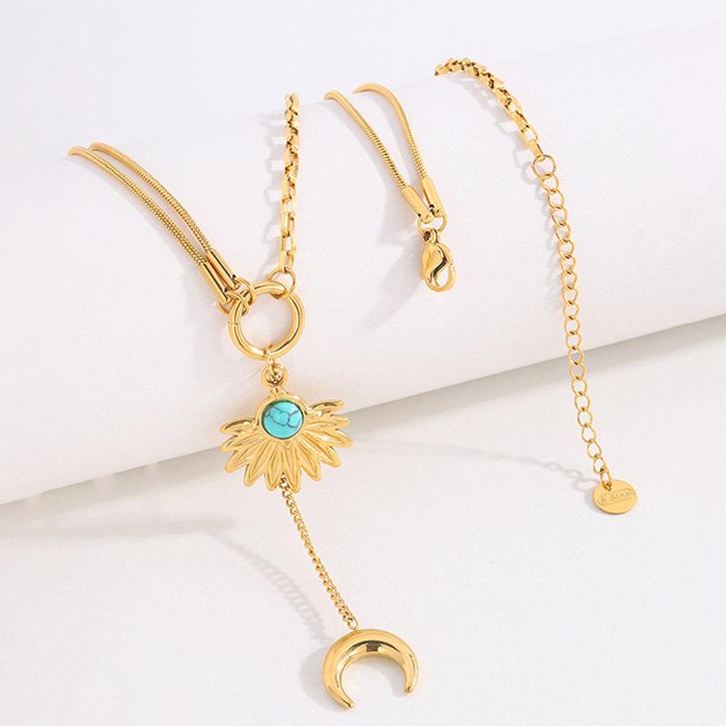 Titanium steel necklace European and American moon pendant double-layer necklace female retro wind electroplating necklace collarbone chain