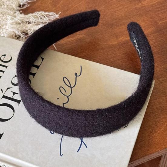 Women Headband Wide-Brimmed Sponge Filling Soft Suede Texture Hair Hoop Autumn