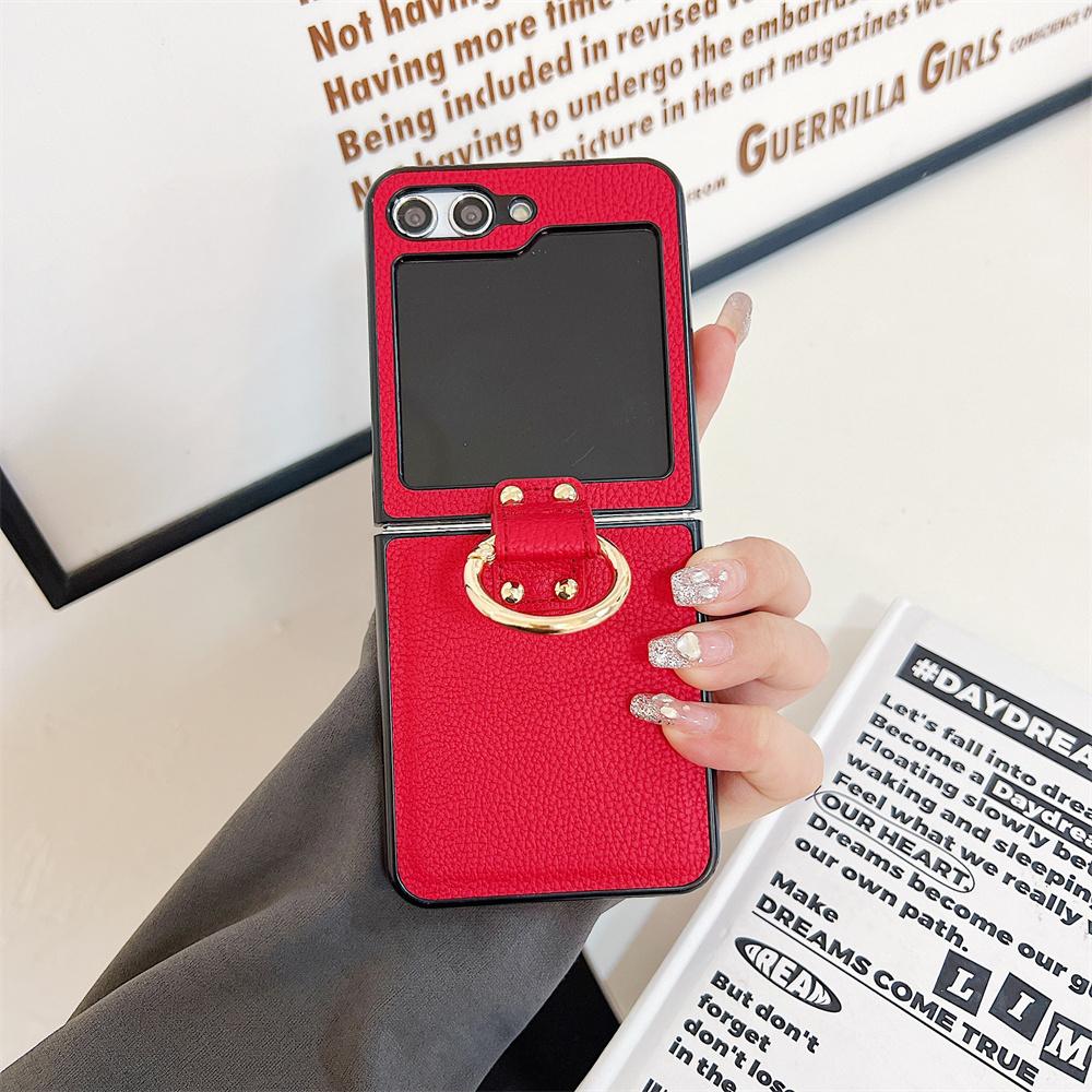 

Original Leather Matte Litchi Phone Case For Samsung Galaxy Z Flip 6 5 4 3 Ring Stand Holder Shockproof Cover For Galaxy Flip 6 for Samsung Z Flip 6