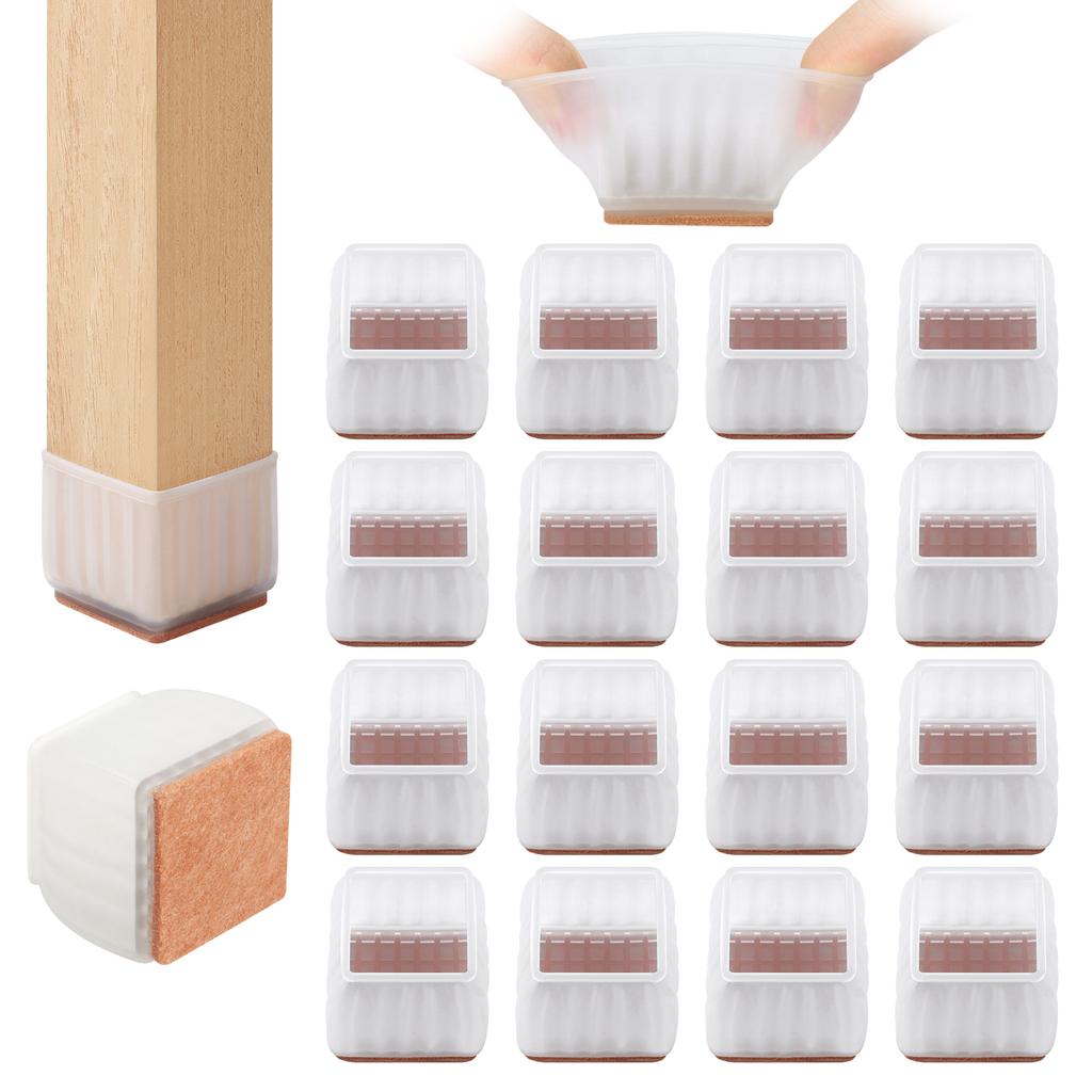 16PCS Chair Leg Cover with Felt Pads Furniture Feet Caps TPE Round Square Anti Slip Table Leg Mat Floor Protectors Socks