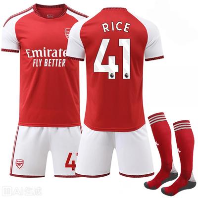Teens Kids Adults Custome Name Football Kits 2026-27 Arsenal Home #41 RICE Sport Training Jersey Set with Socks