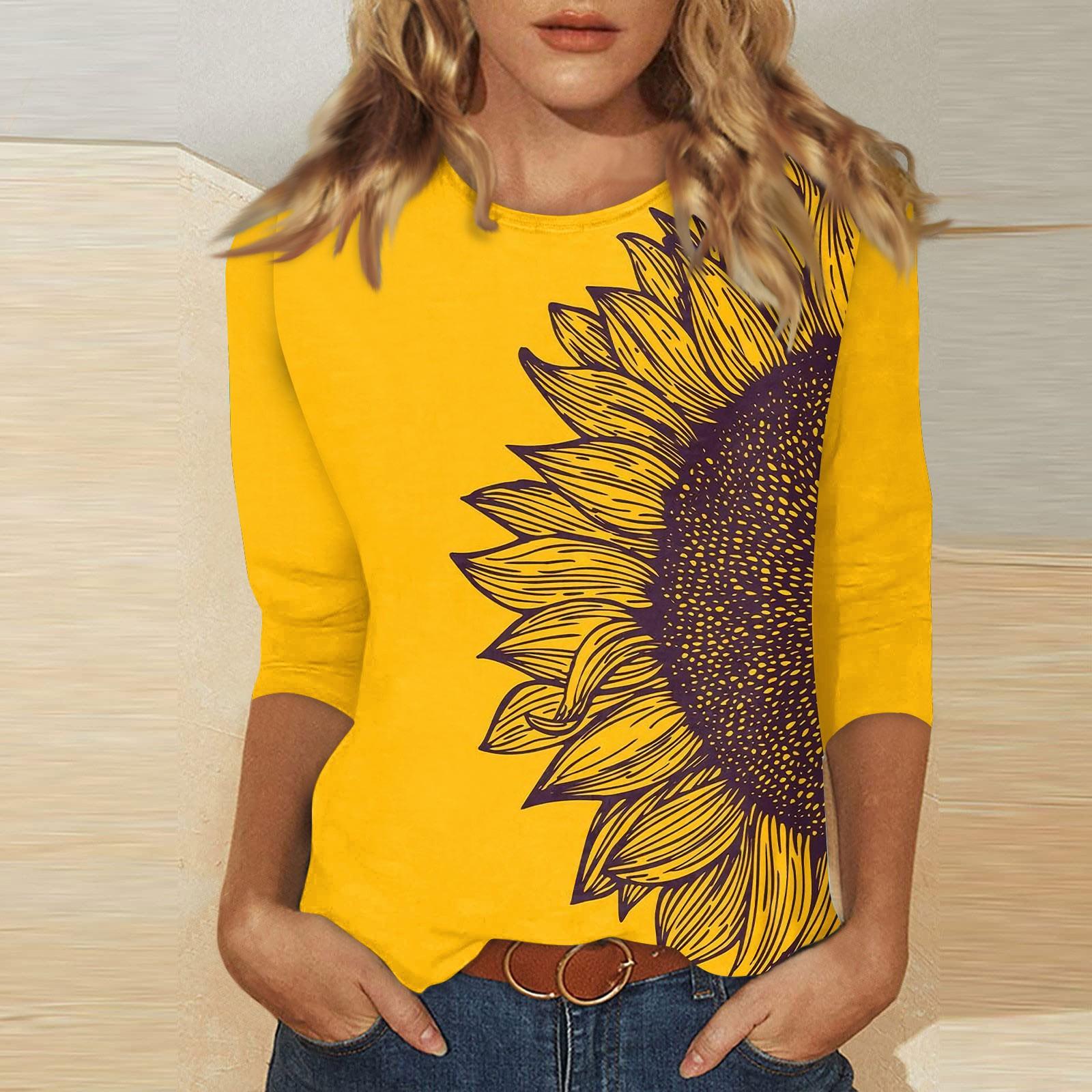 

Женские повседневные футболки с рукавом 3/4, топы с круглым вырезом S жёлтый