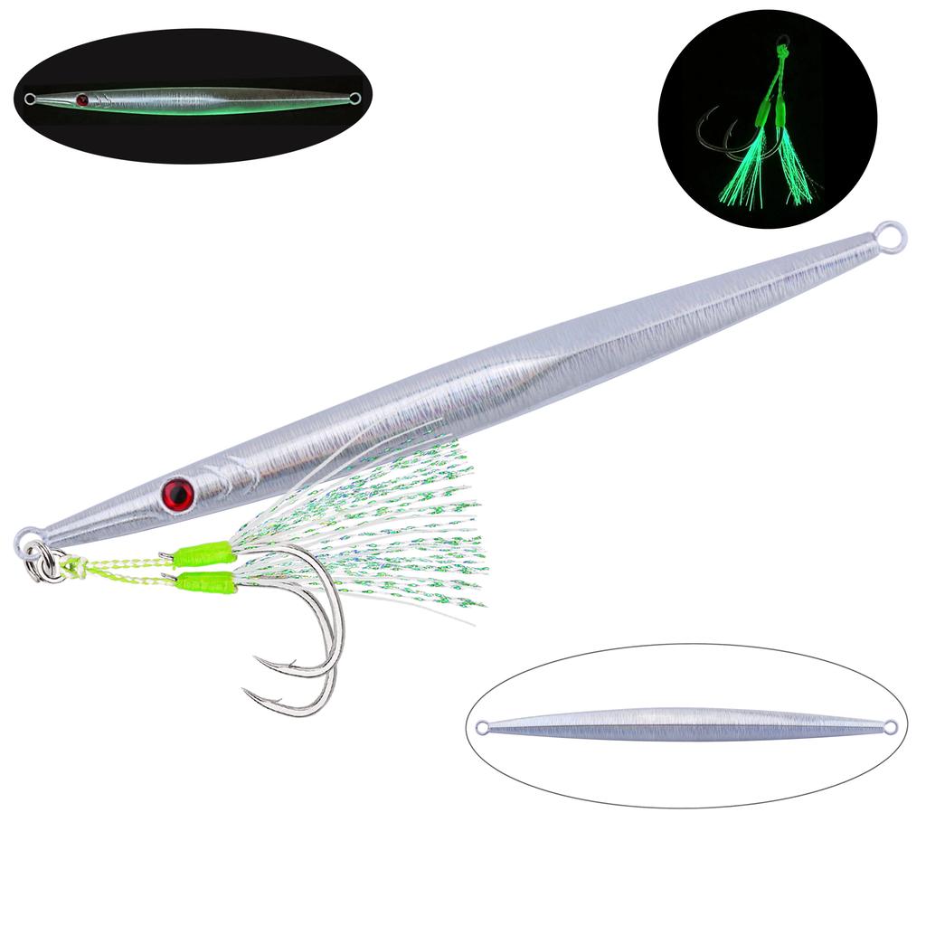 1Pc 60g 80g 100g 160g 250g 300g Luminous Metal Fishing Jig Iron Plate Long Cast Fast Sinking Trolling Hard Lure