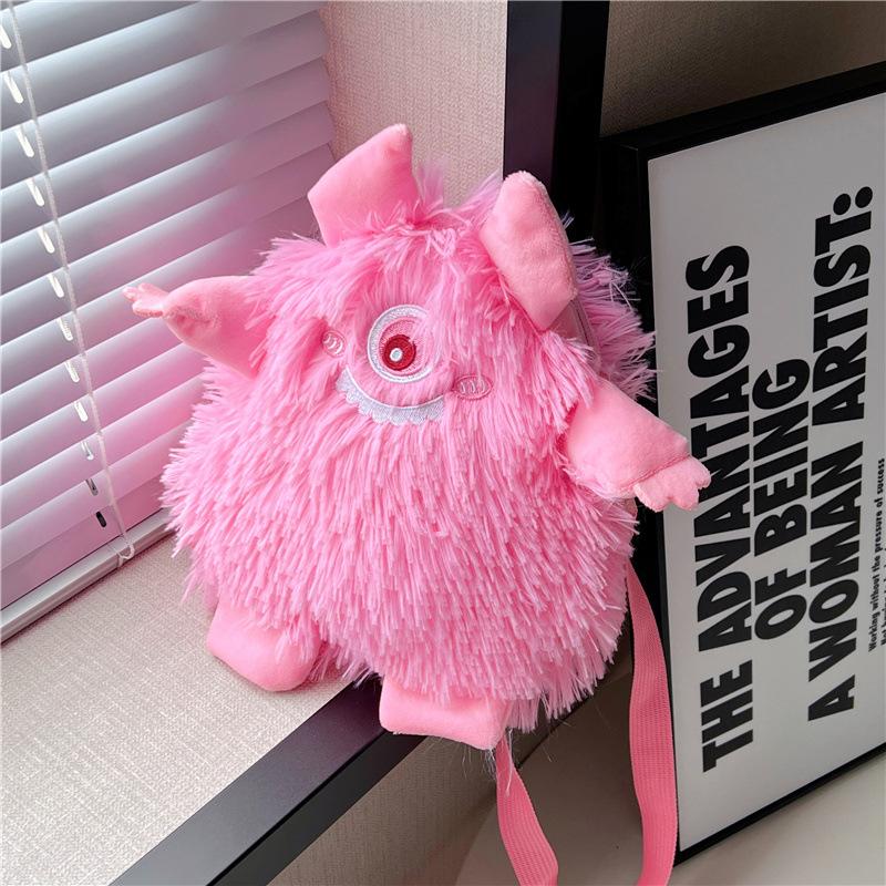 Girly Heart Cartoon Monster Plush Shoulder Diagonal Bag, Cute Single-eye Mobile Phone Bag Women's Bag