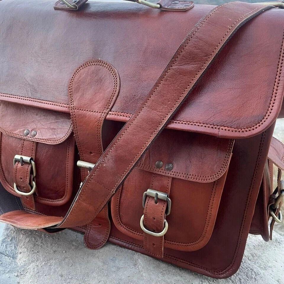 Men's Leather Messenger Satchel Shoulder Briefcase Business Bag Hand-Made