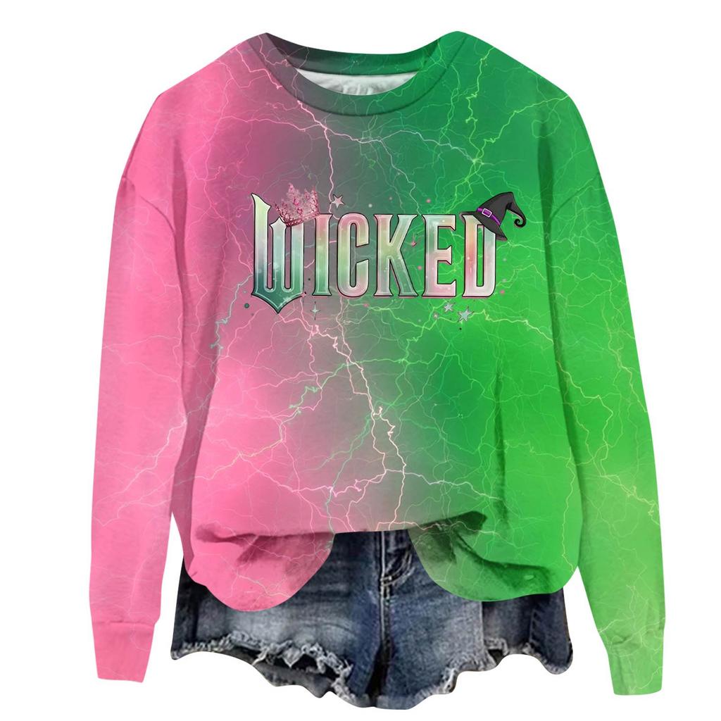 Women's Fashionable Casual Oversized Long-Sleeved Round-Neck Printed Pullover Sweatshirt